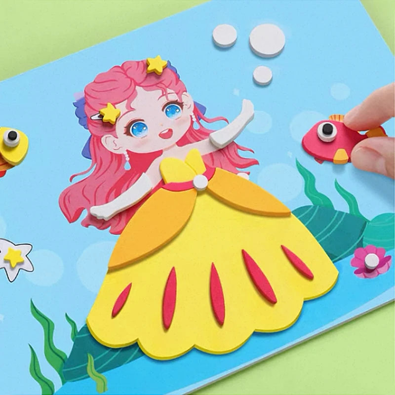 Premium 6pcs/set 3D EVA Foam Sticker DIY Cartoon Princess Animal Puzzle for Chil