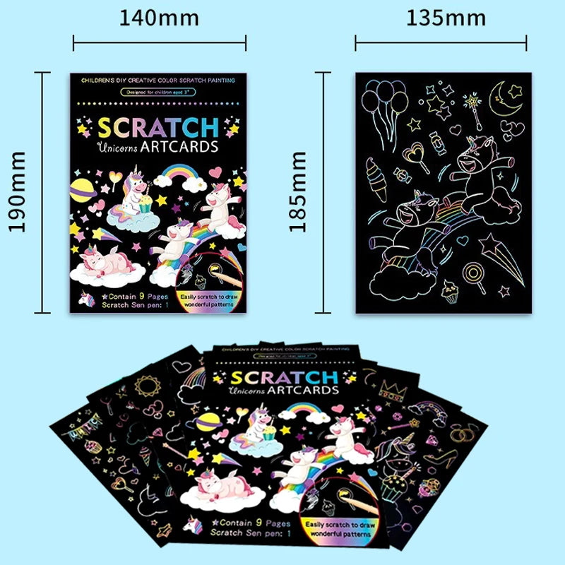 Rainbow Scratch Art Cards Set for Kids (9 Sheets)