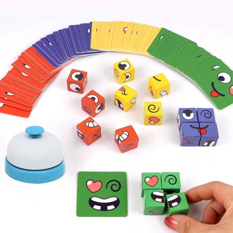 Premium Kids Face Change Expression Puzzle Building Blocks Montessori Cube Table