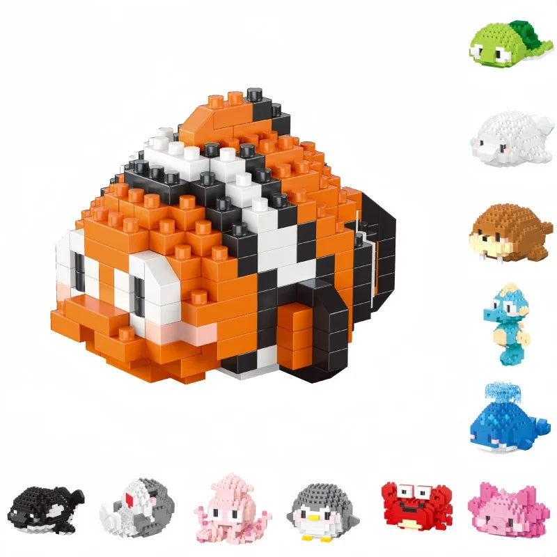 Premium KNEW BUILT Clownfish Whale Seahorse Shark Oceanic Micro Mini Building Bl