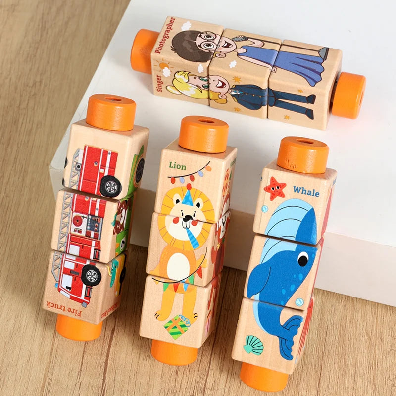 Wooden Logic Stacking Board with Rings & Shapes