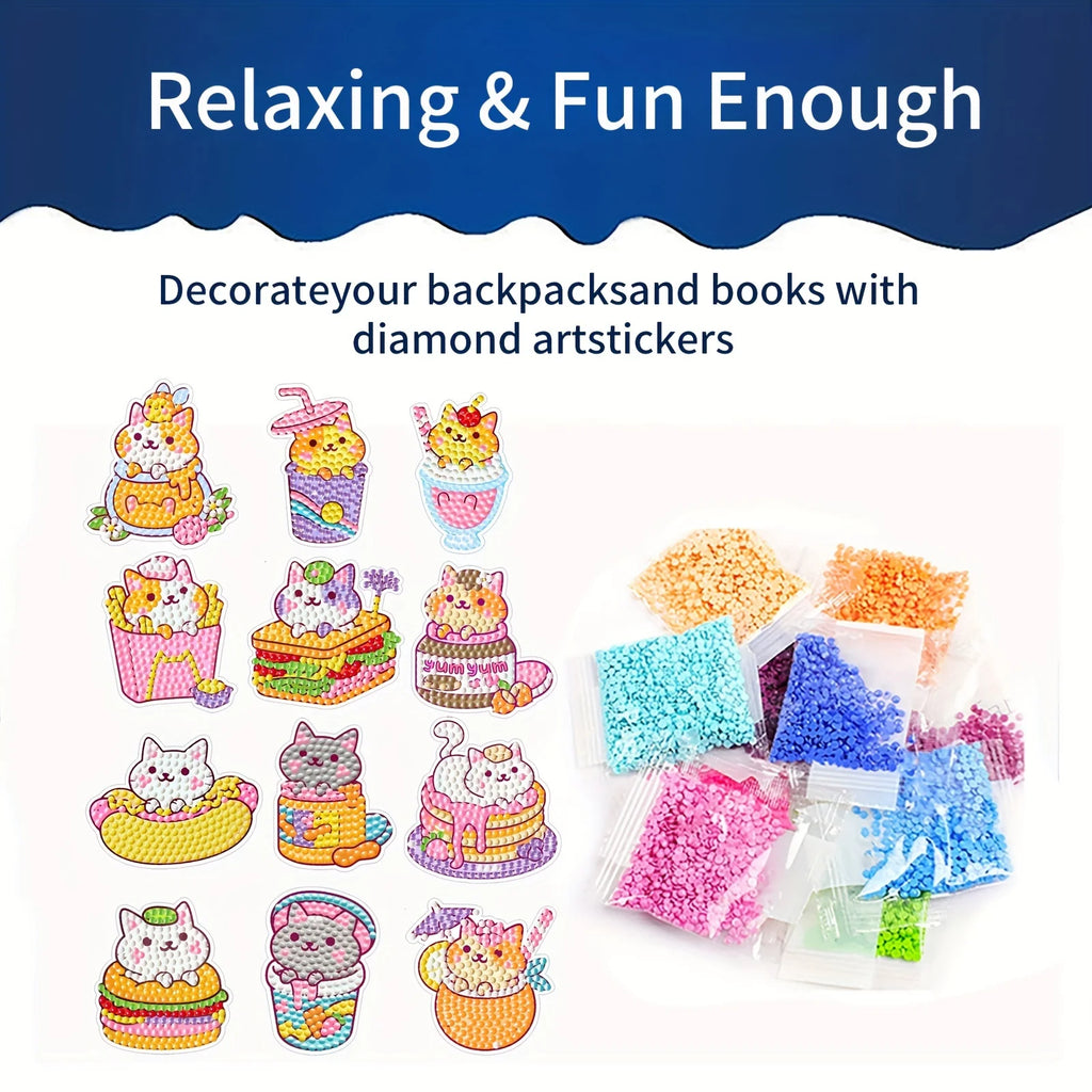 Premium Cat Diamond Painting Sticker Kit - DIY Gem Mosaic Craft, Ages 6+