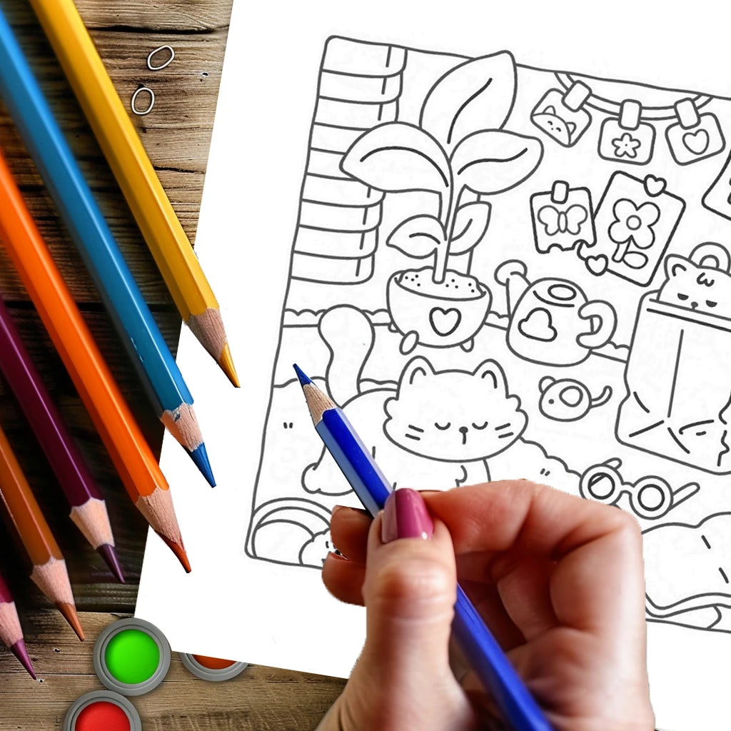 Premium Cat's Daily Life Coloring Book for Adults (28 Pages)