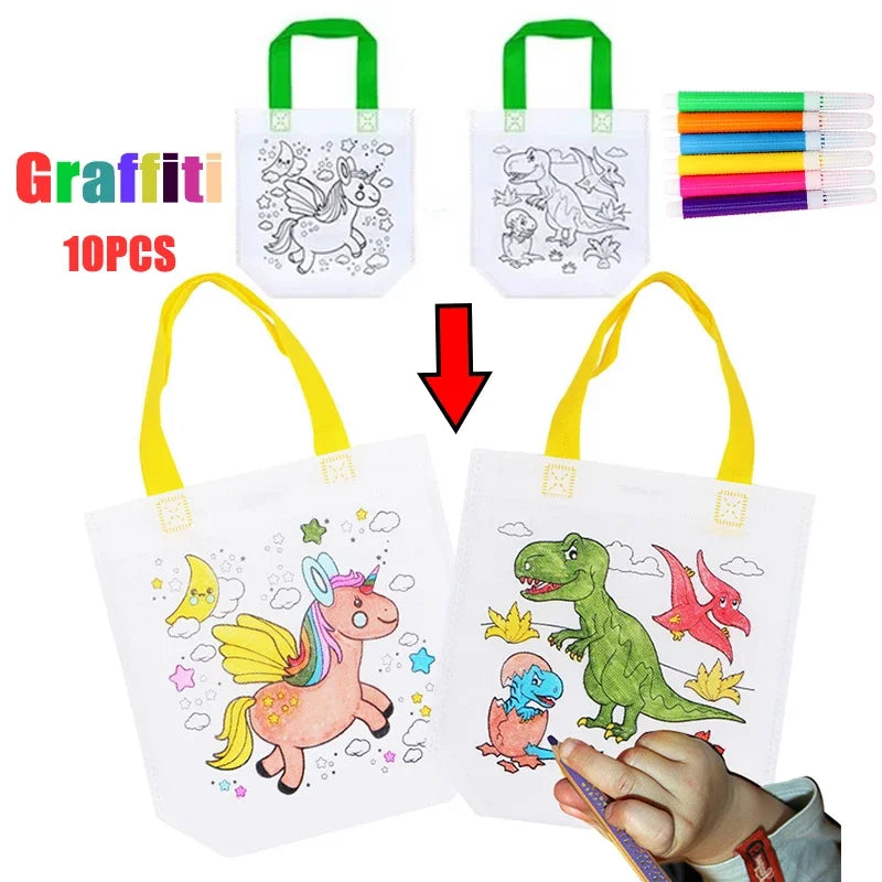 Premium 1-10pcs Sets DIY Graffiti Bag with Markers - Ages 3+ (Creative Play)