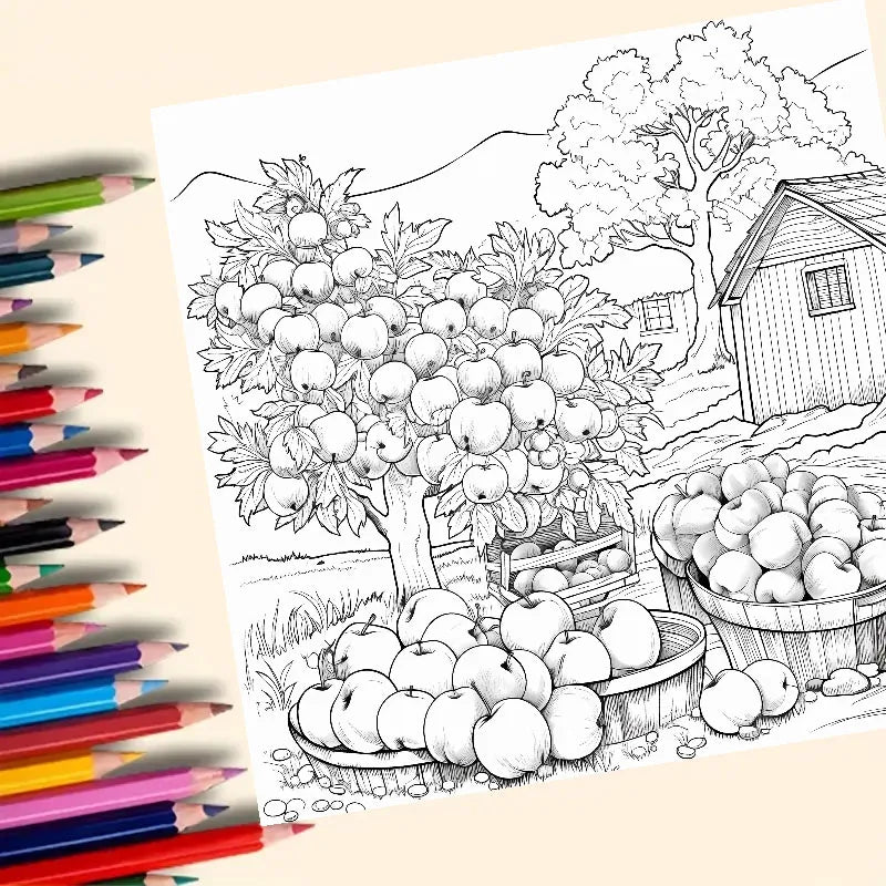 Premium Quiet Countryside Coloring Book - 20 Landscape Pages for Adults