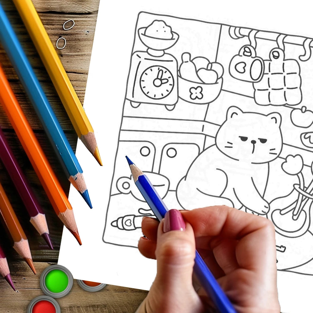 Premium Cat's Daily Life Coloring Book for Adults (28 Pages)