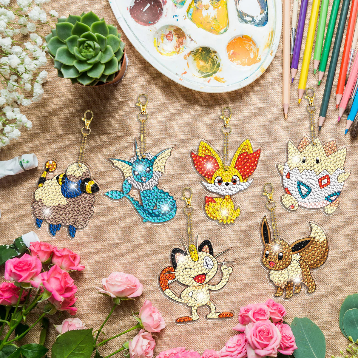 Premium Pikachu 5D Diamond Painting Keychain Kit - DIY Craft Pendant, Ages 6+