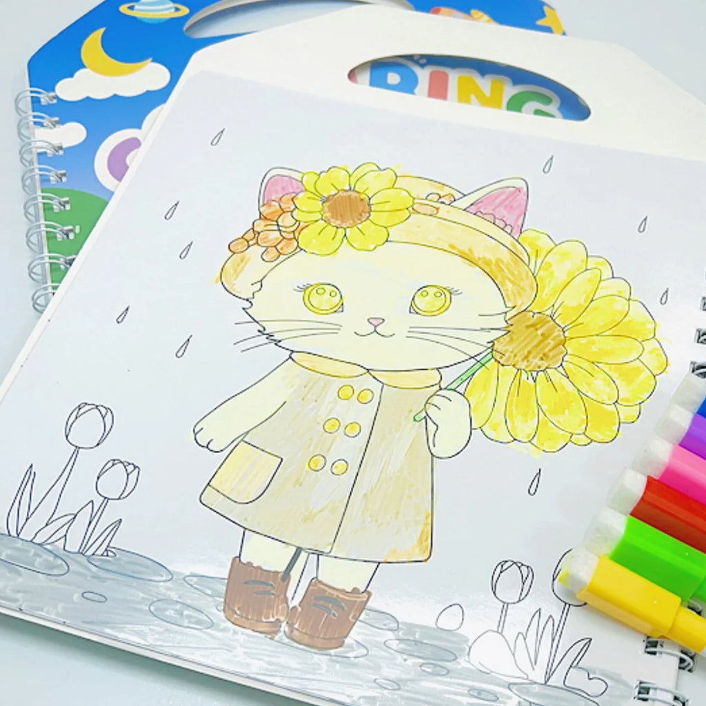 Premium Erasable Cartoon Coloring Book with 6 Pens (Kids)