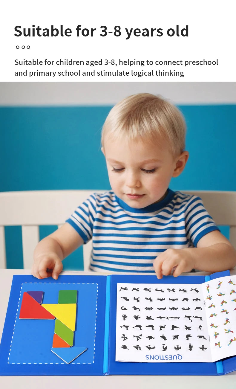 Premium Magnetic Wooden Tangram Block Puzzle Game for Kids - Montessori Educatio