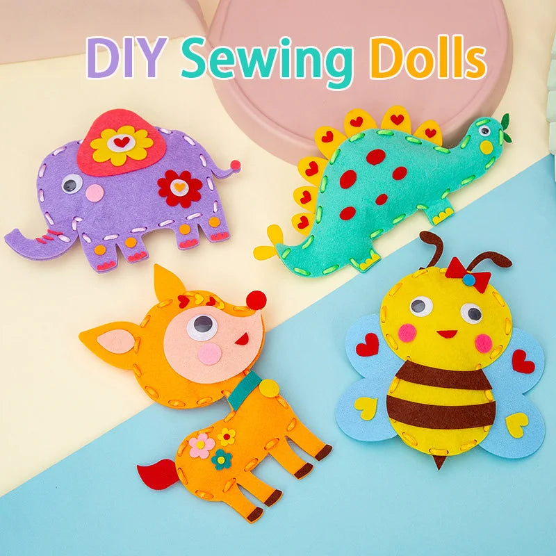 Premium Cartoon Animal Sewing Kit for Kids - DIY Threading Dolls Set, Ages 6+