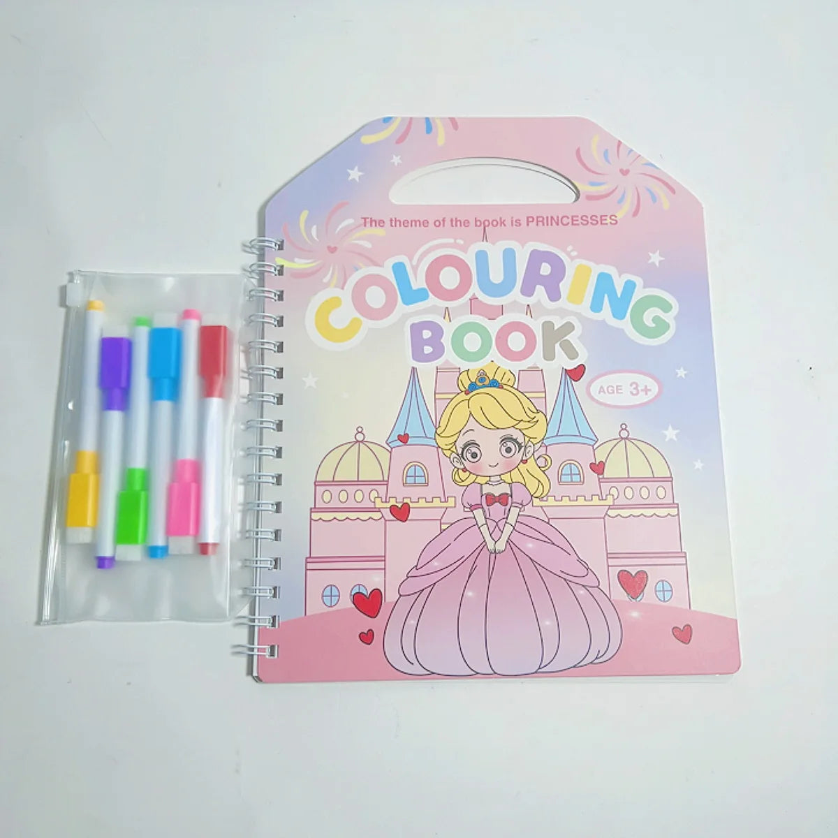 Premium Erasable Cartoon Coloring Book with 6 Pens (Kids)