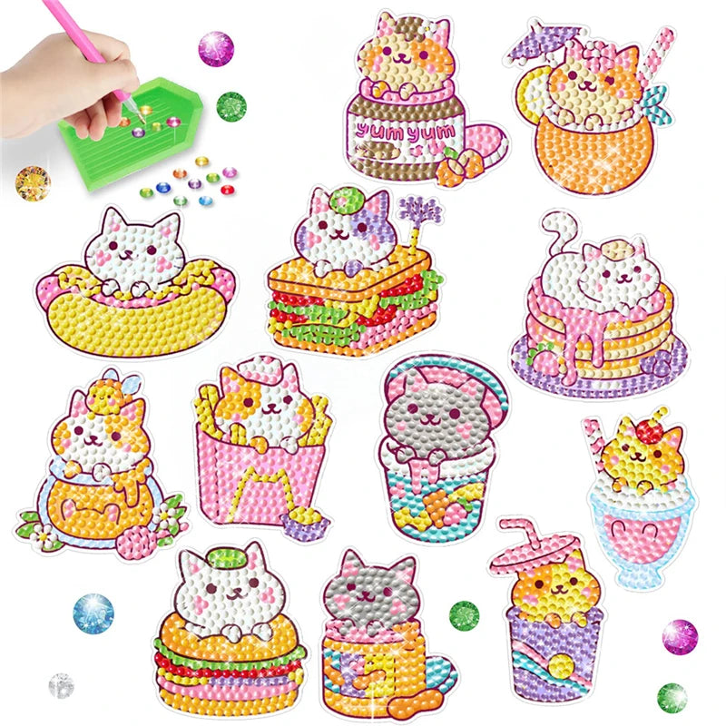 Premium Cat Diamond Painting Sticker Kit - DIY Gem Mosaic Craft, Ages 6+
