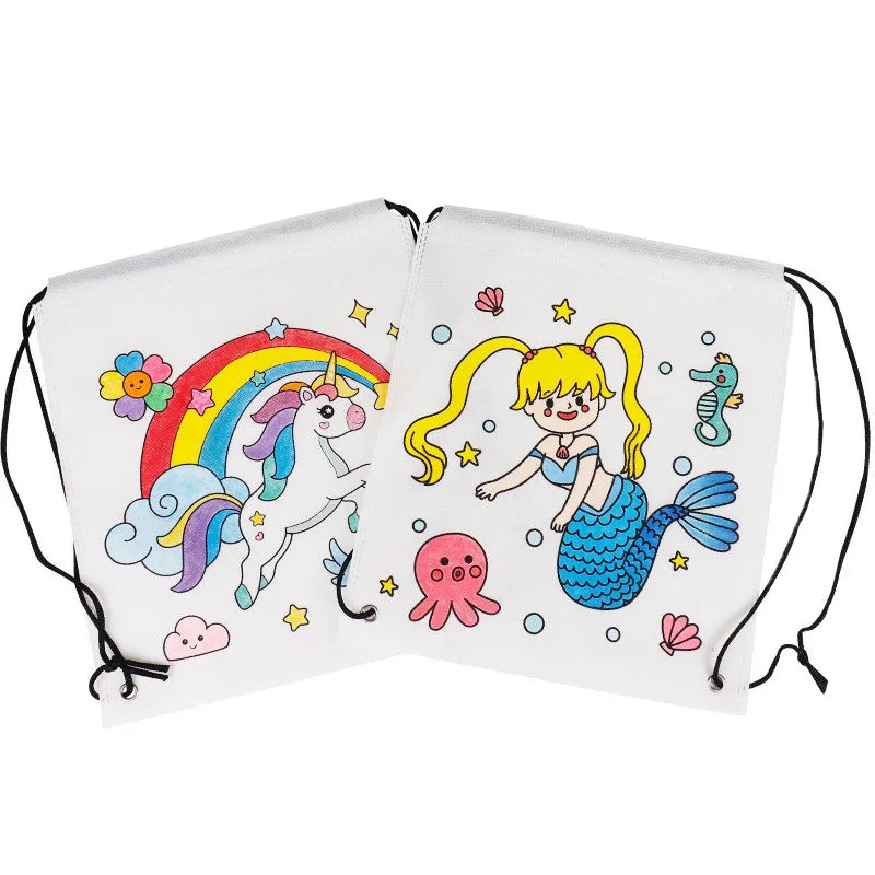 Premium Freely Graffiti Drawstring Bag Kids DIY Color Filling Drawing Toys Carto
