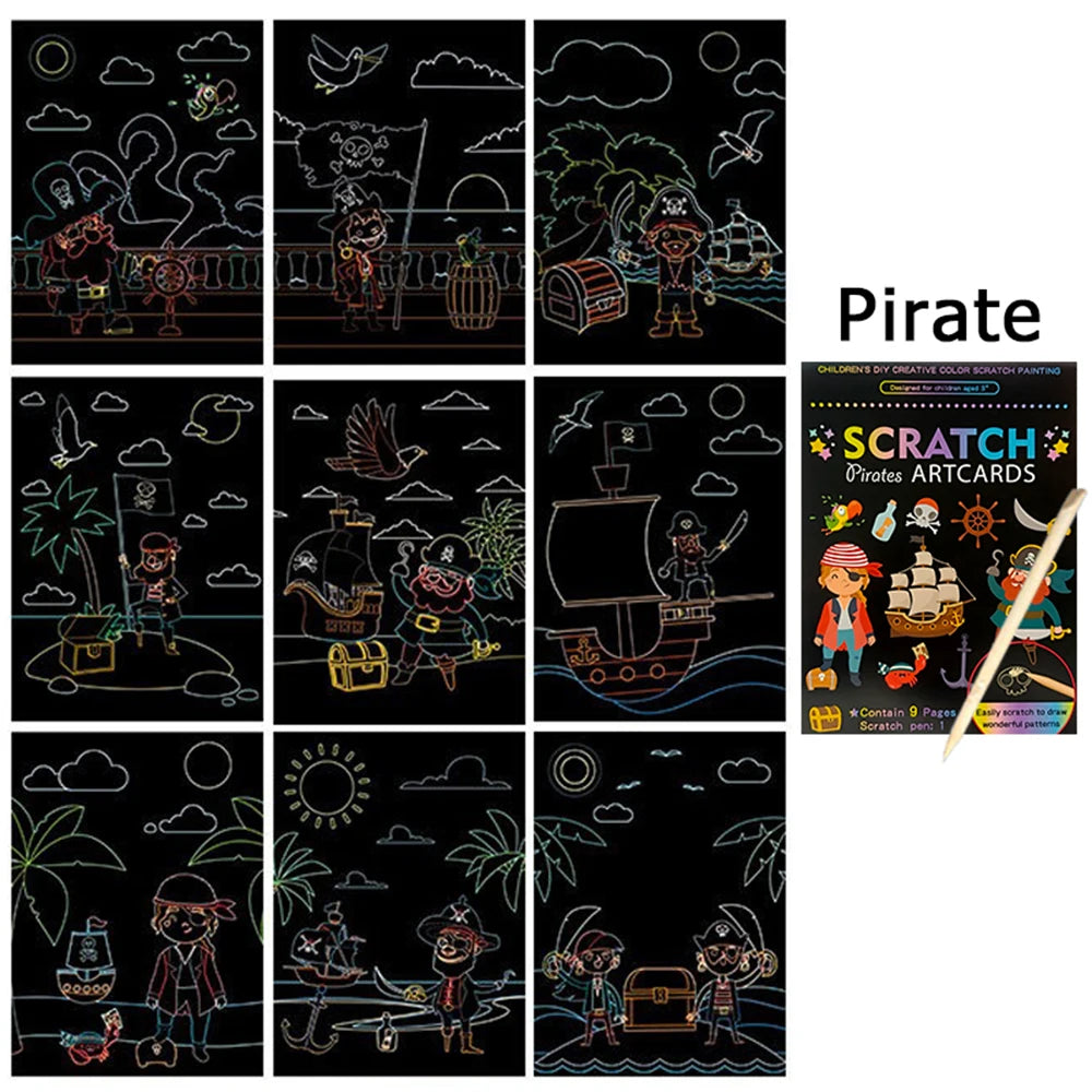 Rainbow Scratch Art Cards Set for Kids (9 Sheets)