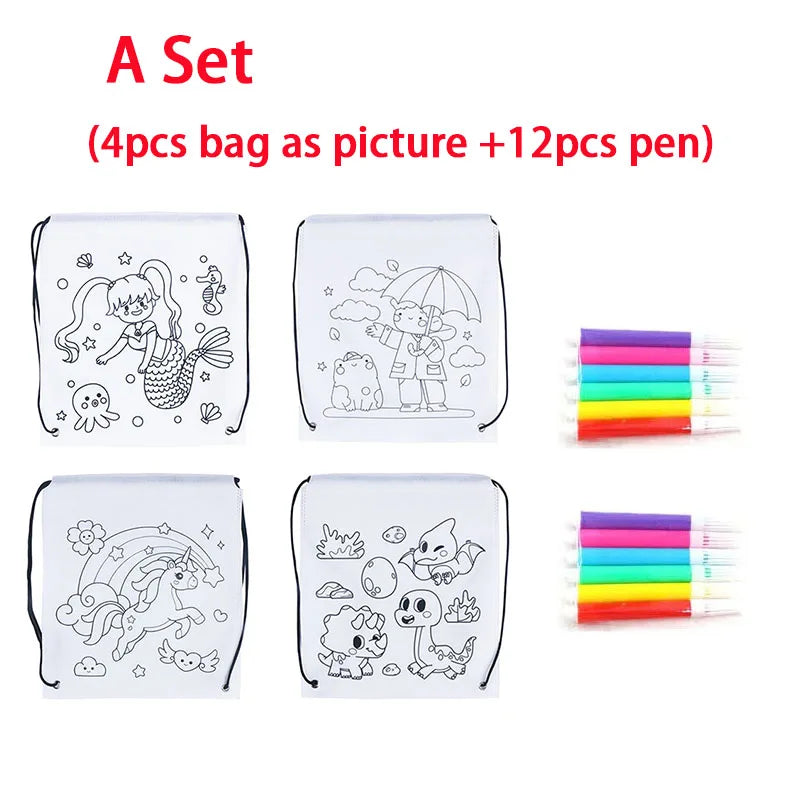 Premium Freely Graffiti Drawstring Bag Kids DIY Color Filling Drawing Toys Carto