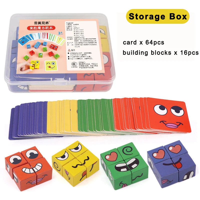 Premium Kids Face Change Expression Puzzle Building Blocks Montessori Cube Table