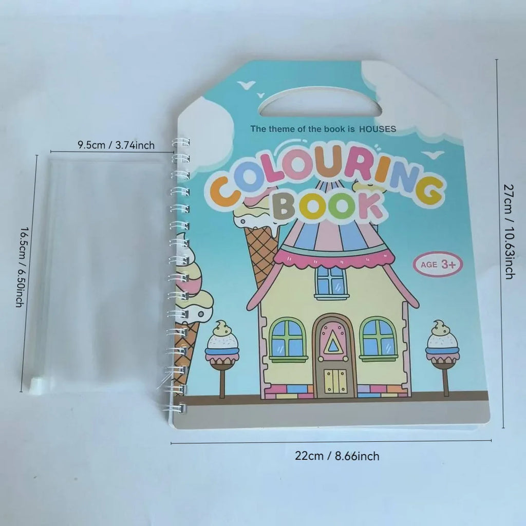 Premium Erasable Cartoon Coloring Book with 6 Pens (Kids)