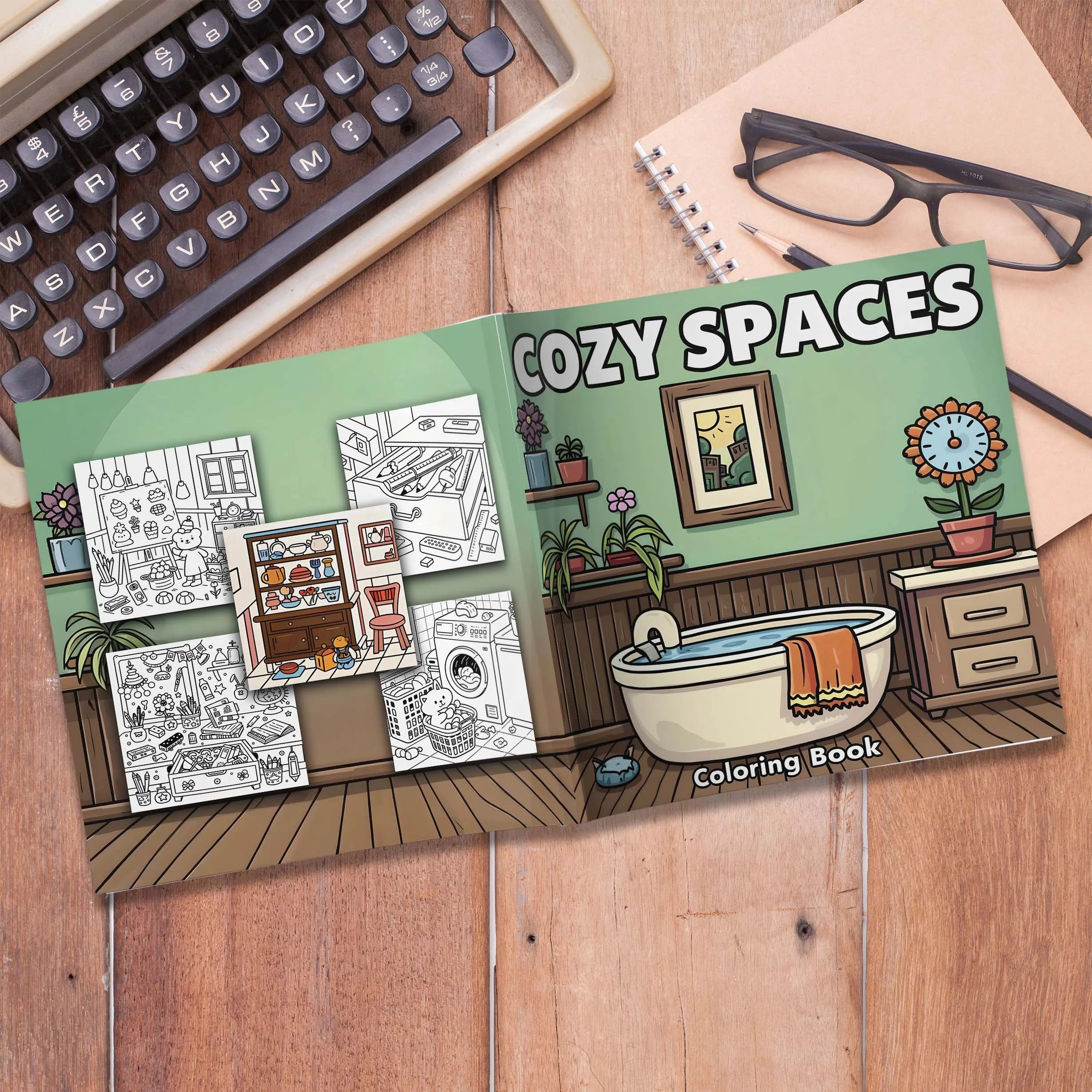 Premium Cozy Spaces Stress-Relief Coloring Book (Adult)