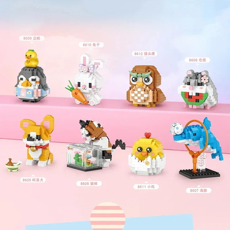 Premium Cute Animal Building Blocks DIY Cartoon Puppy Pet Cat Assembling Bricks