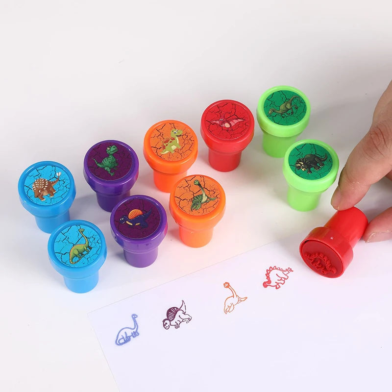 10Pcs Assorted Stamps for Kids Self-Ink Stamps with Princess Zoo Animal Dinosaur