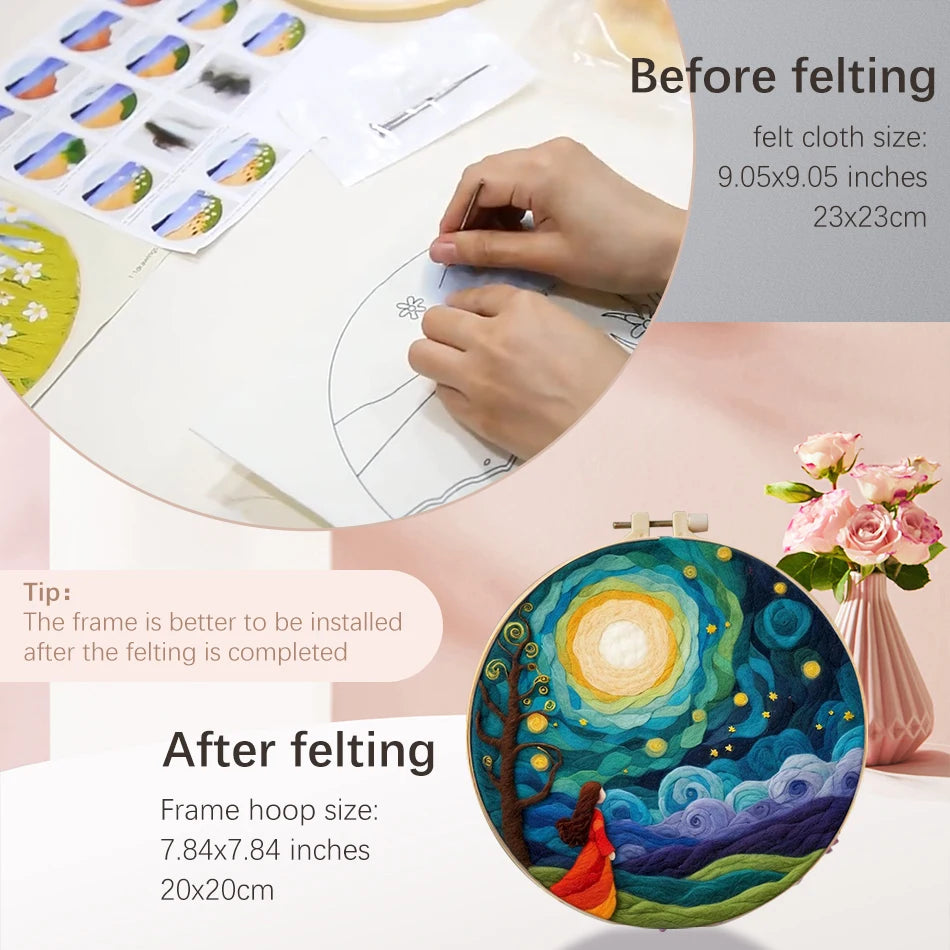 Wool Felting Painting Kit (Scenery, 20x20cm)