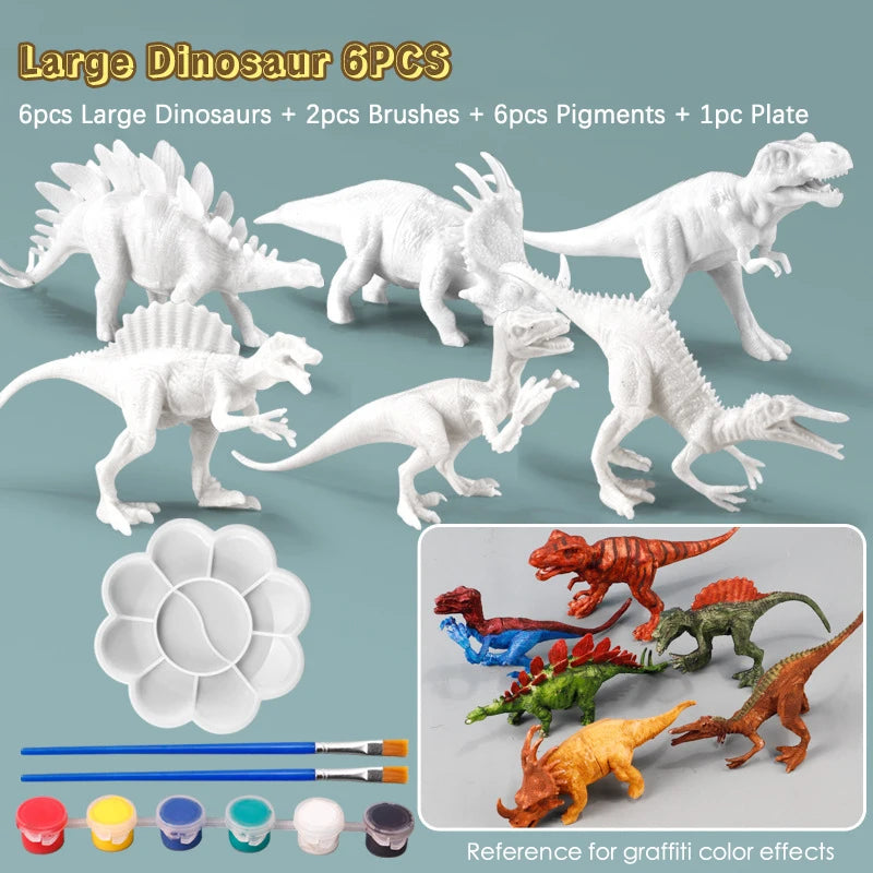 Premium 6/8Pcs DIY Painted Graffiti Dinosaur White Embryo Animals Model Children