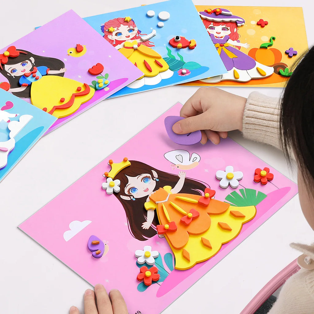 Premium 6pcs/set 3D EVA Foam Sticker DIY Cartoon Princess Animal Puzzle for Chil
