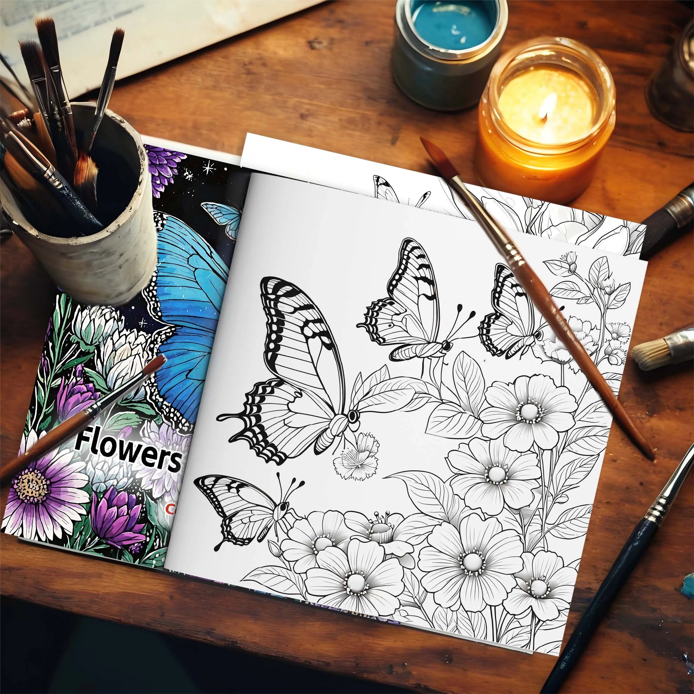 Premium Flowers & Butterflies Coloring Book for Adults - Relaxing Nature Scenes