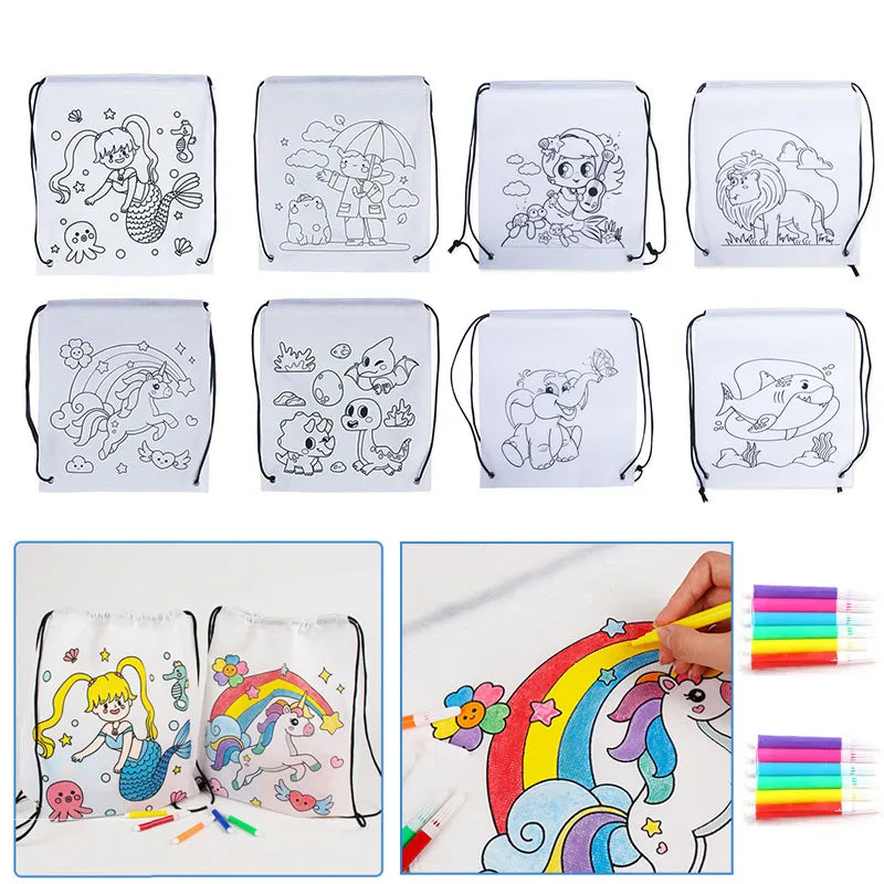 Premium Freely Graffiti Drawstring Bag Kids DIY Color Filling Drawing Toys Carto