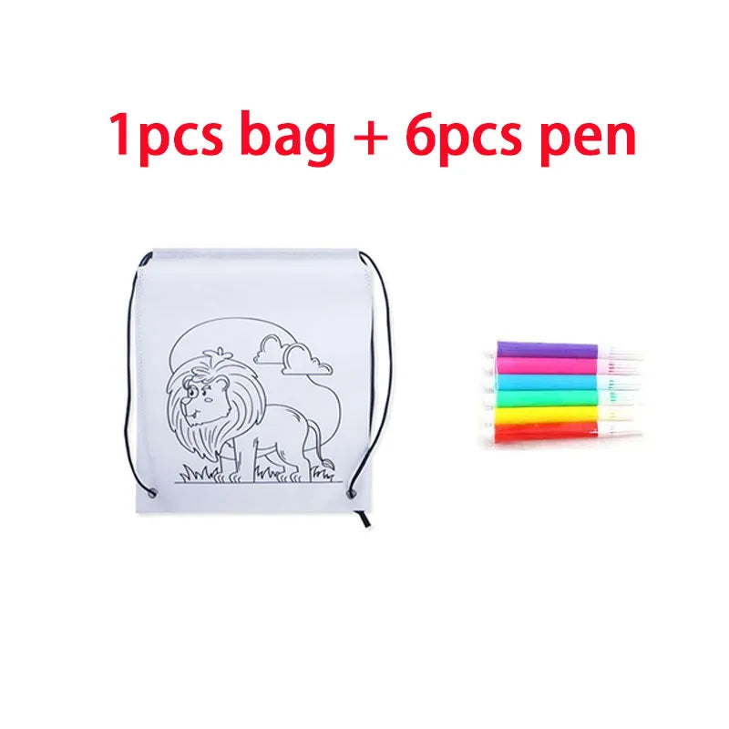 Premium Freely Graffiti Drawstring Bag Kids DIY Color Filling Drawing Toys Carto
