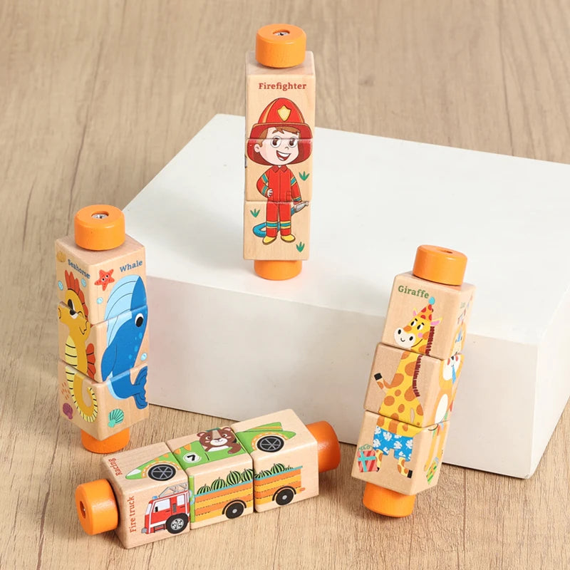 Wooden Logic Stacking Board with Rings & Shapes