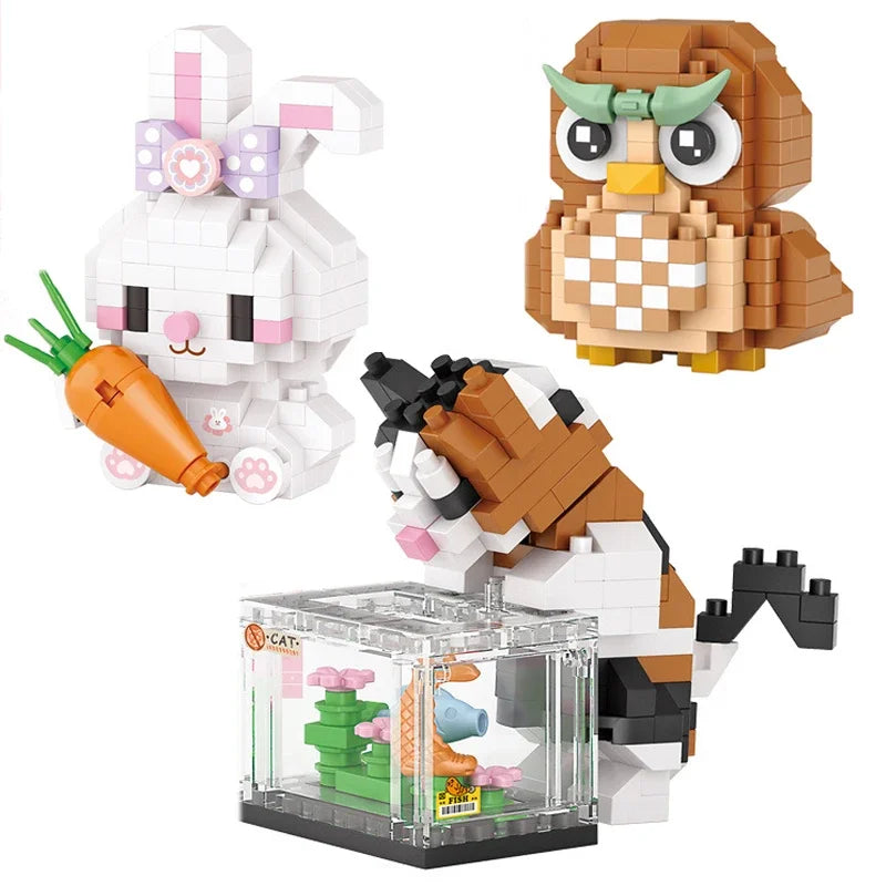 Premium Cute Animal Building Blocks DIY Cartoon Puppy Pet Cat Assembling Bricks