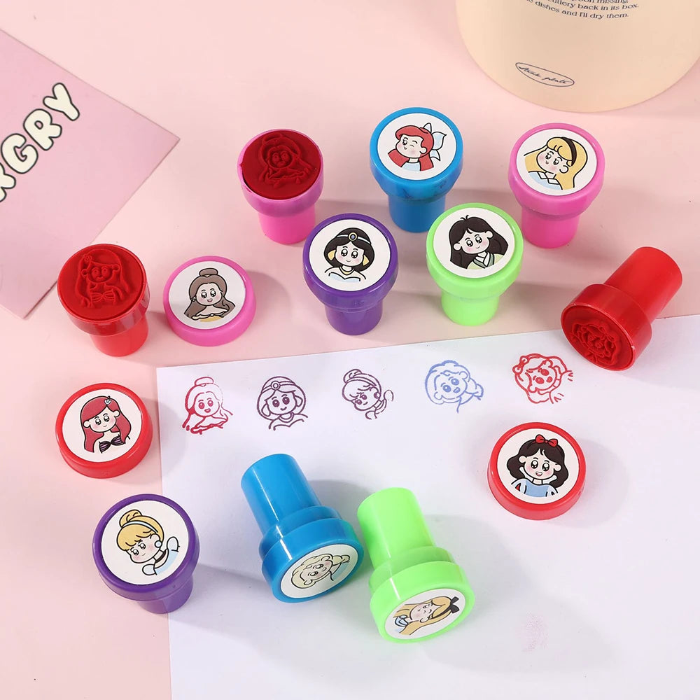 10Pcs Assorted Stamps for Kids Self-Ink Stamps with Princess Zoo Animal Dinosaur
