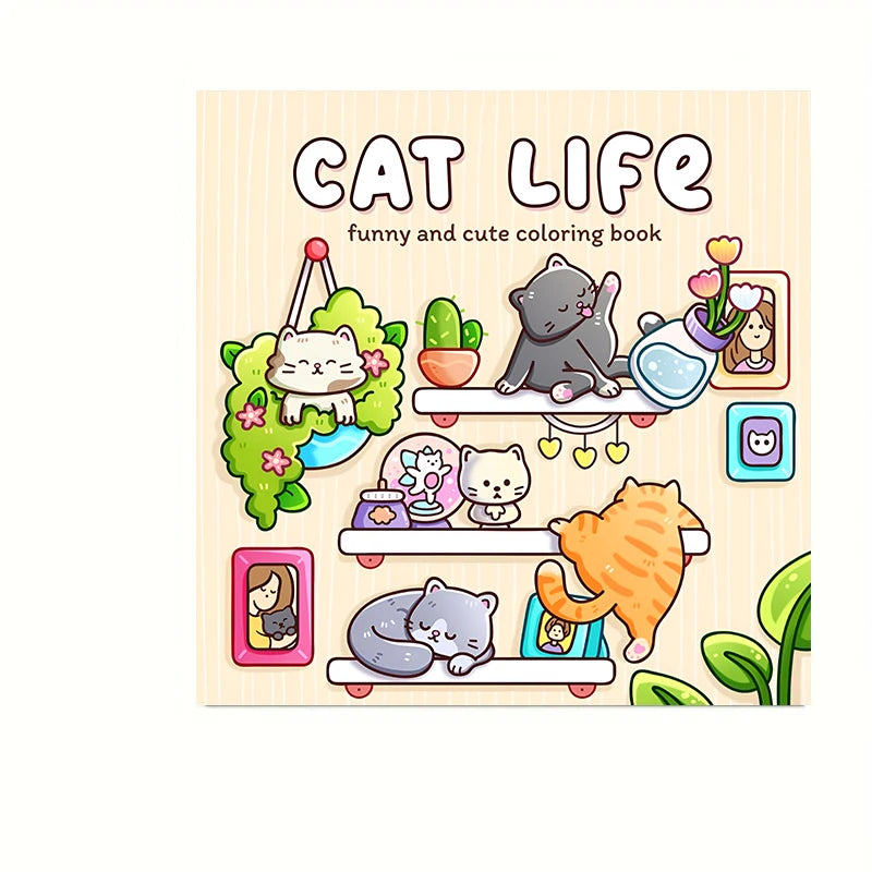 Premium Cat's Daily Life Coloring Book for Adults (28 Pages)