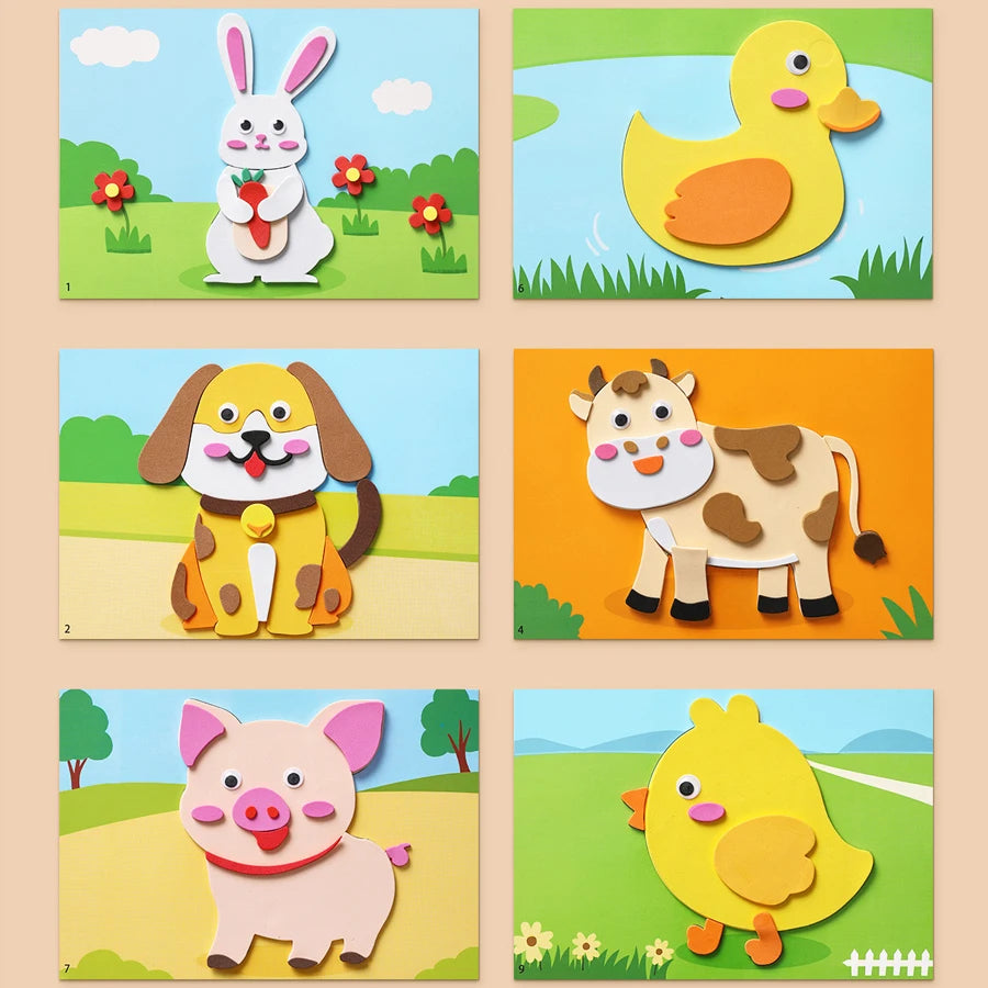 Premium 6pcs/set 3D EVA Foam Sticker DIY Cartoon Princess Animal Puzzle for Chil