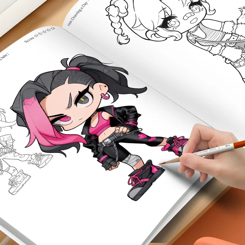 Premium Cute Girl Drawing Practice Book - Poses & Expressions Guide, Ages 12+