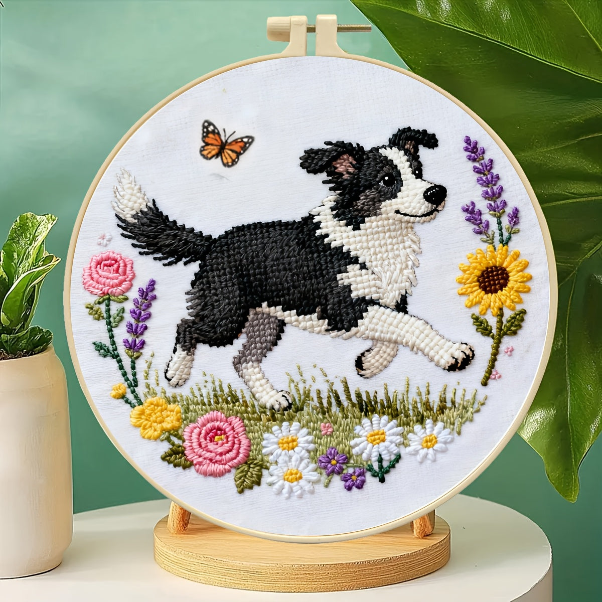 Puppy & Flower Cross-Stitch Kit | Beginner Embroidery Decor