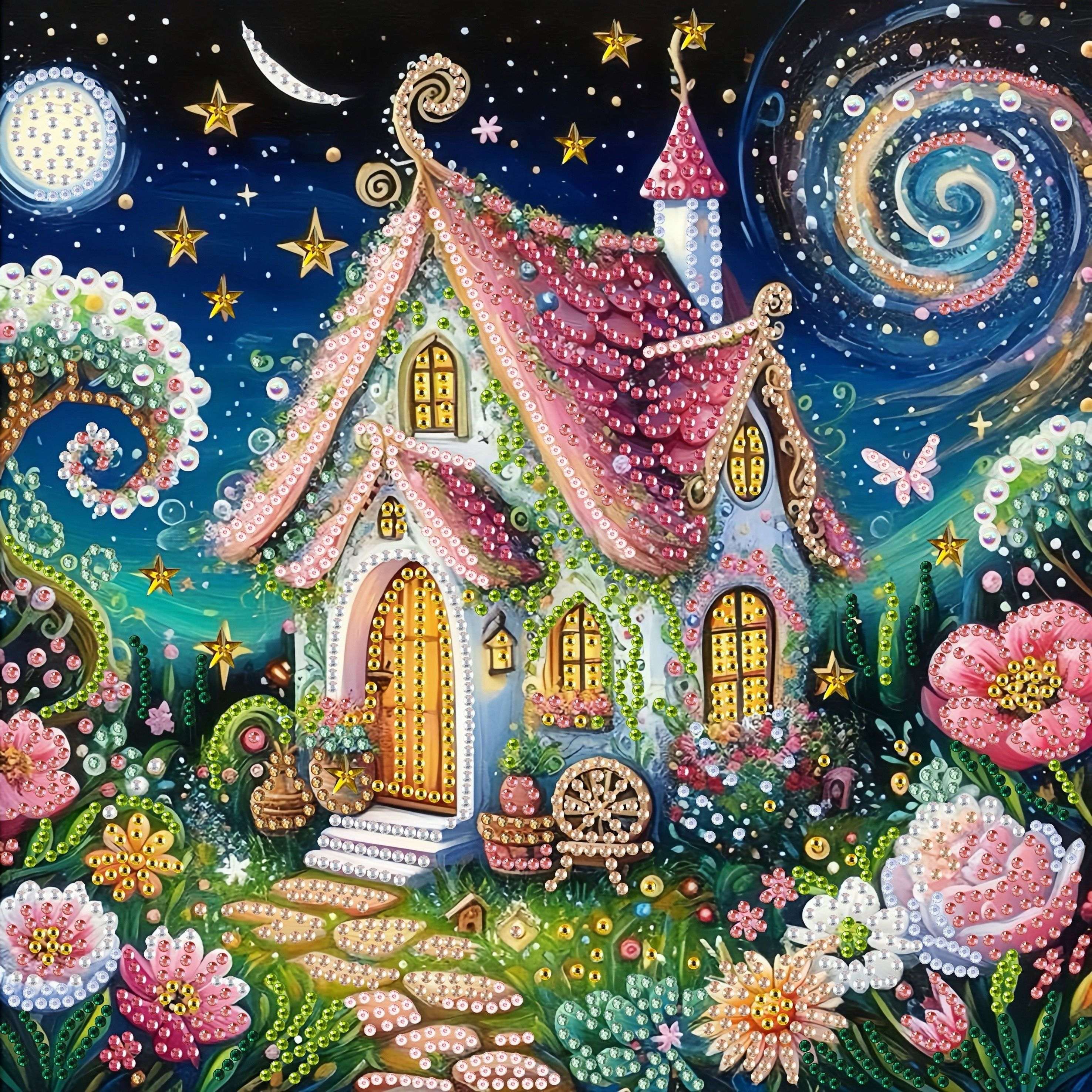 5D Diamond Painting Kit | Fantasy Sky Cottage (Irregular Crystals)