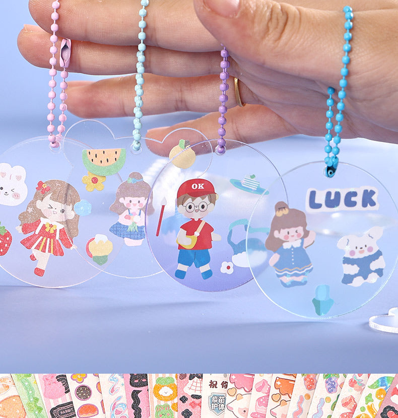 Glitter Keychain Sticker Kit | Gradient DIY Charms with Stencils