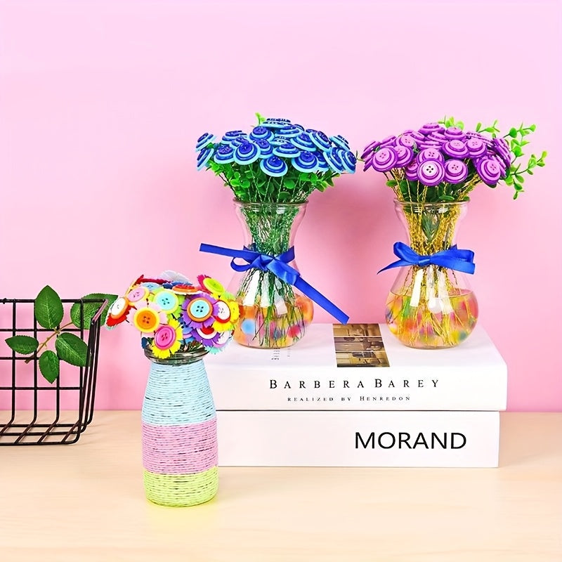 Button Bouquet Craft Kit | 40-Button DIY Flower Arrangement