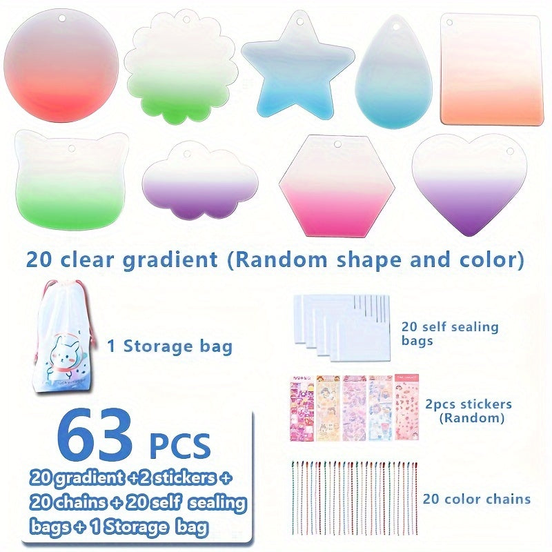 Glitter Keychain Sticker Kit | Gradient DIY Charms with Stencils