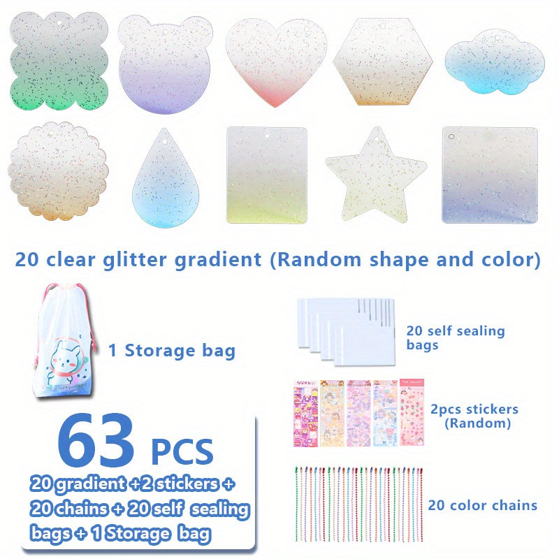 Glitter Keychain Sticker Kit | Gradient DIY Charms with Stencils