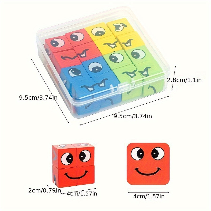 Magic Face Cube | Wooden Emotion Puzzle Game (4-Player Family Fun)