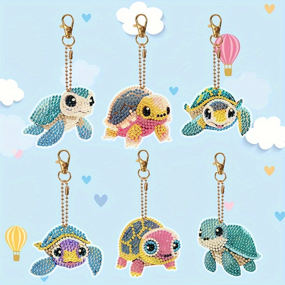 Diamond Turtle Keychain Set | 6pcs 5D DIY Key Rings