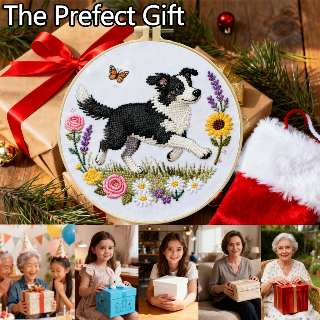 Puppy & Flower Cross-Stitch Kit | Beginner Embroidery Decor