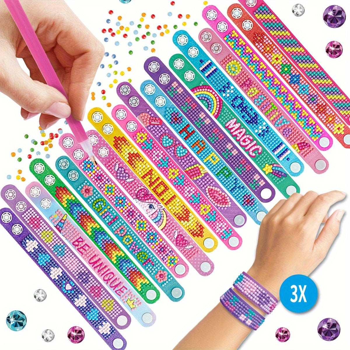Diamond Painting Bracelet Kit | 3pcs Snap-On Sparkle Bands